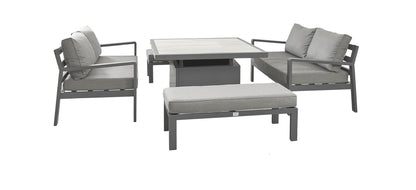 HEX Living - Tutbury Dual Height Square Table with Two Sofas and Two Large Benches