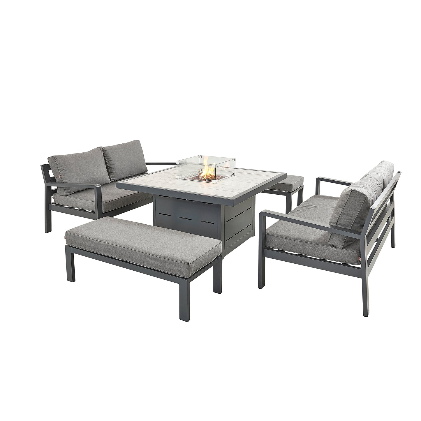 HEX Living - Tutbury Fire Pit Table with Two Sofas and Two Chairs