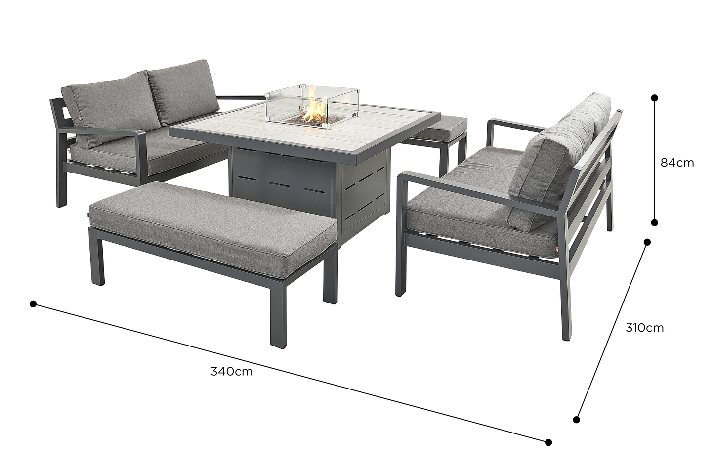 HEX Living - Tutbury Fire Pit Table with Two Sofas and Two Chairs