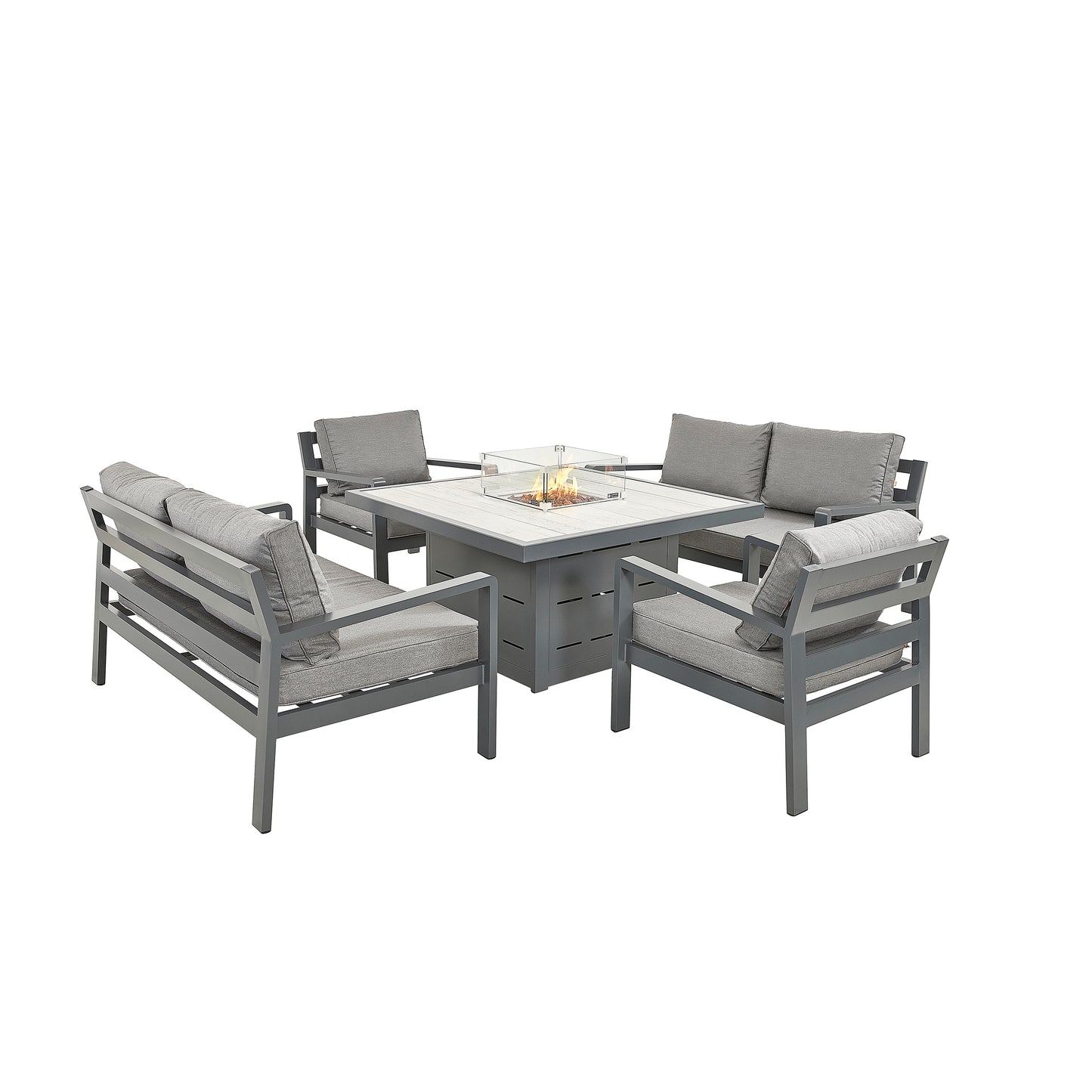 HEX Living - Tutbury Fire Pit Table Set with Two Sofas and Two Chairs