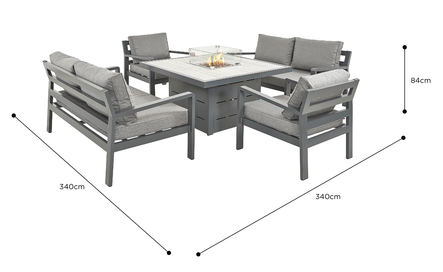 HEX Living - Tutbury Fire Pit Table Set with Two Sofas and Two Chairs