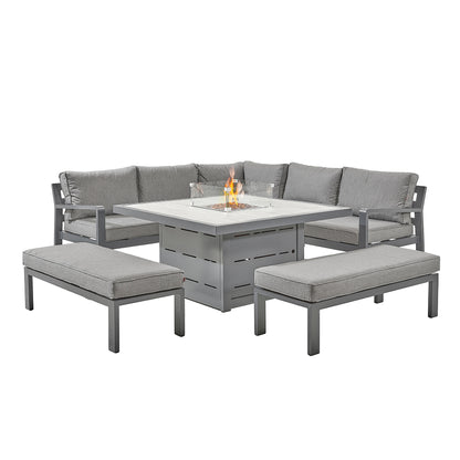 HEX Living - Tutbury Fire Pit Table with Corner Sofa and Two Large Benches