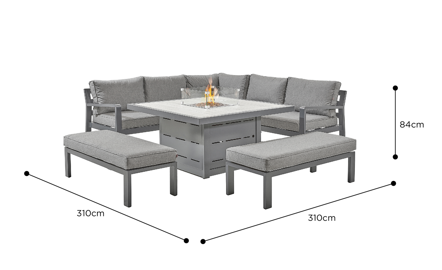 HEX Living - Tutbury Fire Pit Table with Corner Sofa and Two Large Benches