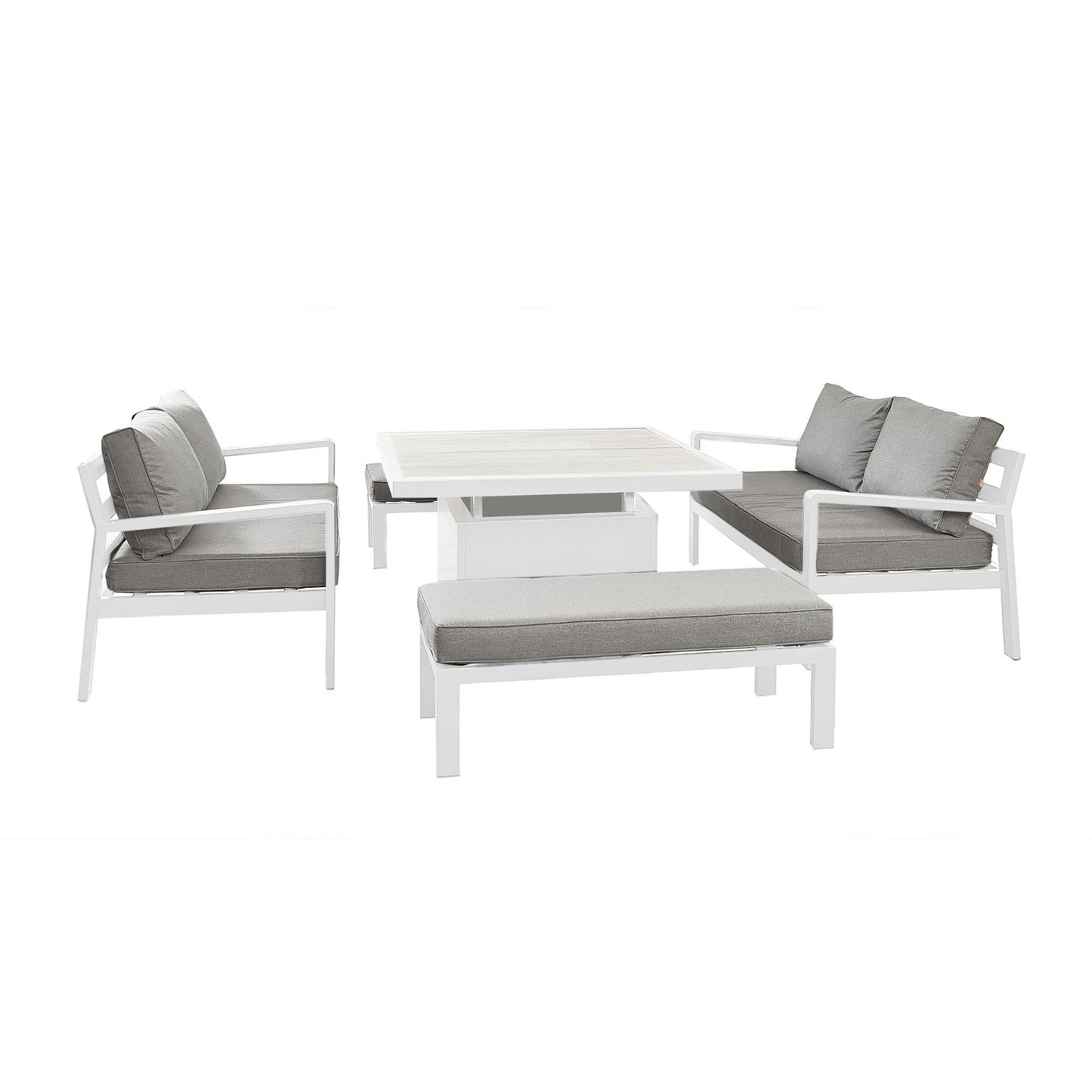 HEX Living - Tutbury Dual Height Square Table with Two Sofas and Two Large Benches
