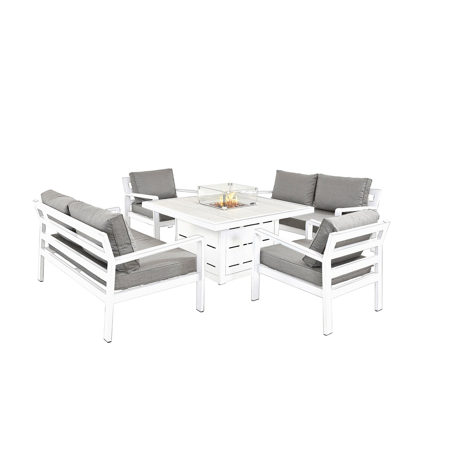 HEX Living - Tutbury Fire Pit Table Set with Two Sofas and Two Chairs