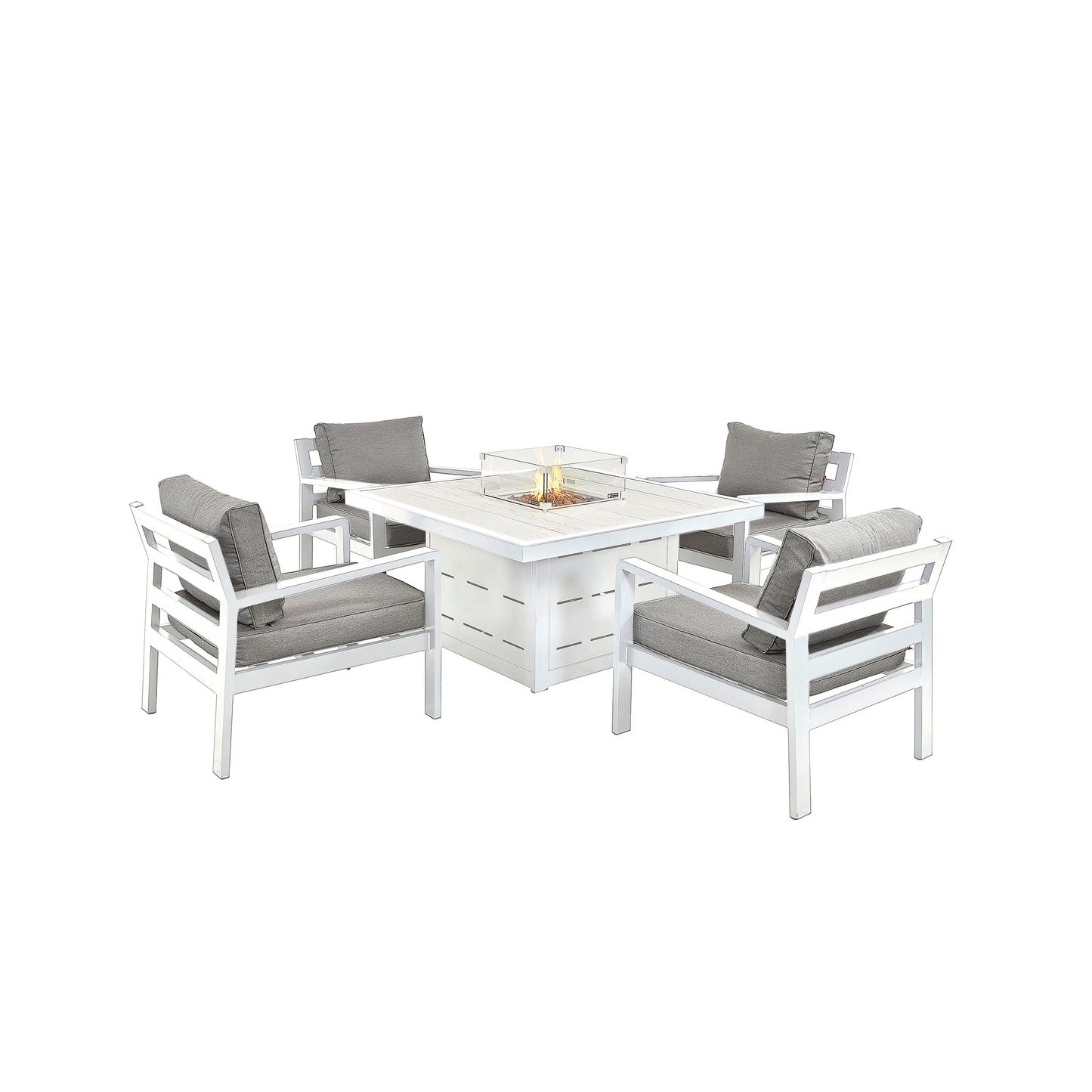 HEX Living - Tutbury Fire Pit Table Garden Set with Four Chairs