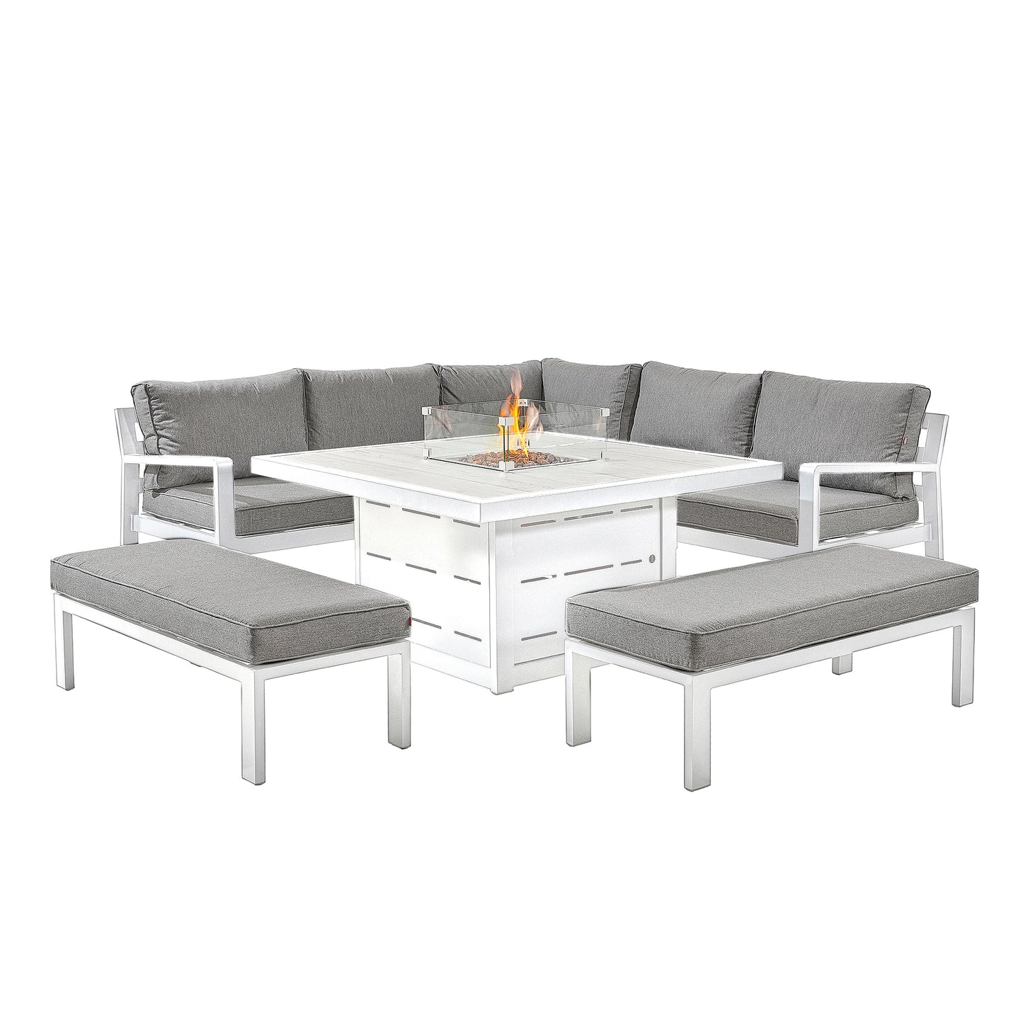 HEX Living - Tutbury Fire Pit Table with Corner Sofa and Two Large Benches