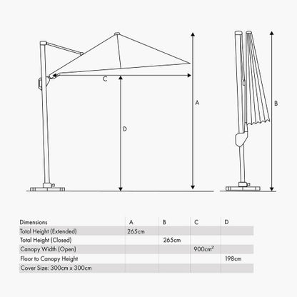 Pacific Lifestyle - Challenger T2 3m Square Luna Grey Free Arm Parasol - Beyond outdoor living