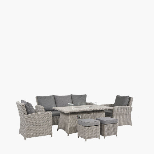 Pacific Lifestyle - Slate Grey Barbados 3 Seater Lounge Dining Set with Ceramic Top and Fire Pit - Beyond outdoor living