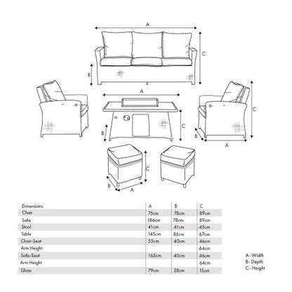 Pacific Lifestyle - Slate Grey Barbados 3 Seater Lounge Dining Set with Ceramic Top and Fire Pit - Beyond outdoor living