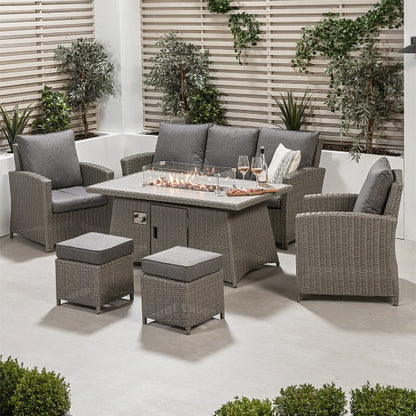 Pacific Lifestyle - Slate Grey Barbados 3 Seater Lounge Dining Set with Ceramic Top and Fire Pit - Beyond outdoor living