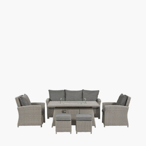Pacific Lifestyle - Slate Grey Barbados 3 Seater Lounge Dining Set with Ceramic Top and Fire Pit - Beyond outdoor living