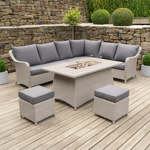 Pacific Lifestyle - Stone Grey Antigua Corner Set with Polywood Top and Fire Pit - Beyond outdoor living