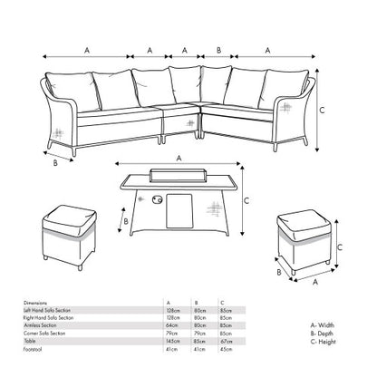 Pacific Lifestyle - Stone Grey Antigua Corner Set with Ceramic Top and Fire Pit - Beyond outdoor living