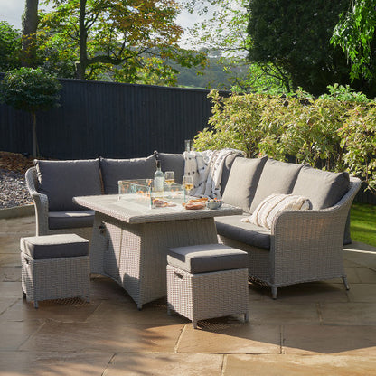 Pacific Lifestyle - Stone Grey Antigua Corner Set with Ceramic Top and Fire Pit - Beyond outdoor living