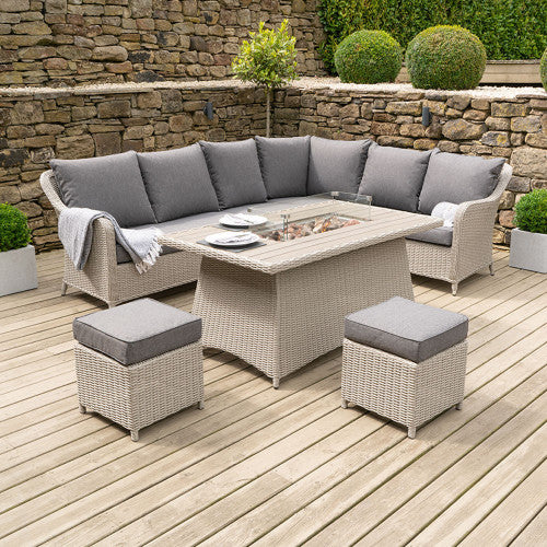 Pacific Lifestyle - Stone Grey Antigua Corner Set with Polywood Top and Fire Pit - Beyond outdoor living