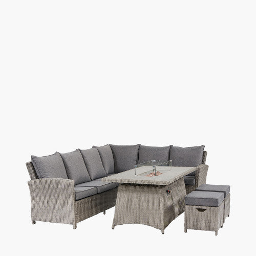 Pacific Lifestyle - Slate Grey Barbados Corner Set with Ceramic Top and Fire Pit - Beyond outdoor living