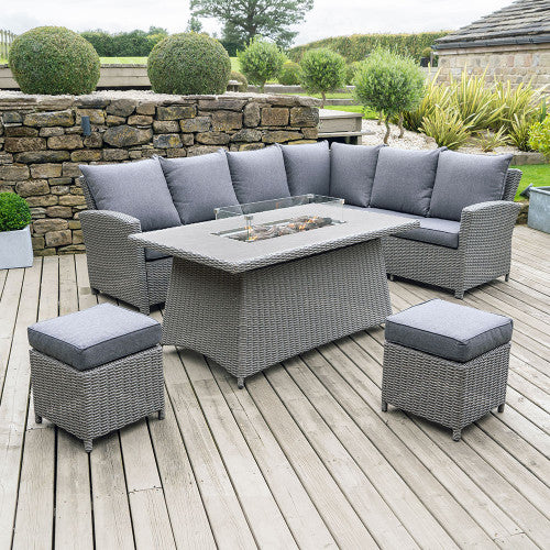 Pacific Lifestyle - Slate Grey Barbados Corner Set with Ceramic Top and Fire Pit - Beyond outdoor living