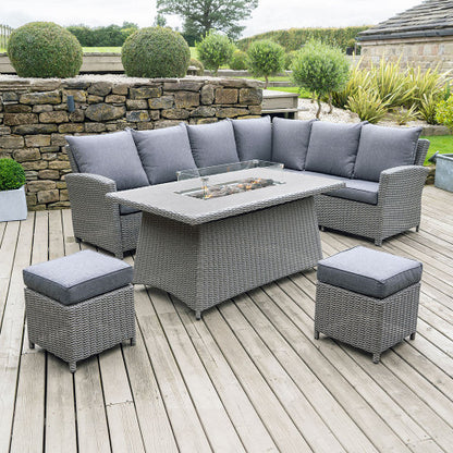 Pacific Lifestyle - Slate Grey Barbados Corner Set with Ceramic Top and Fire Pit - Beyond outdoor living