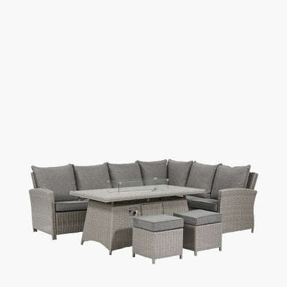 Pacific Lifestyle - Slate Grey Barbados Corner Set with Ceramic Top and Fire Pit - Beyond outdoor living