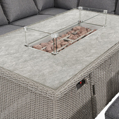 Pacific Lifestyle - Slate Grey Barbados Corner Set with Ceramic Top and Fire Pit - Beyond outdoor living