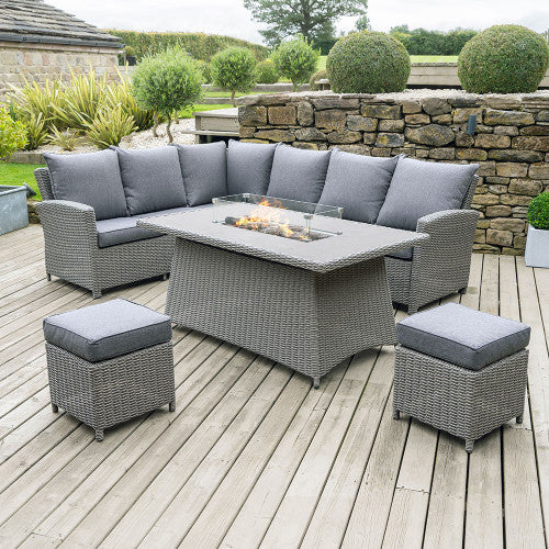 Pacific Lifestyle - Slate Grey Barbados Corner Set with Ceramic Top and Fire Pit - Beyond outdoor living