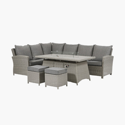 Pacific Lifestyle - Slate Grey Barbados Corner Set with Ceramic Top and Fire Pit - Beyond outdoor living