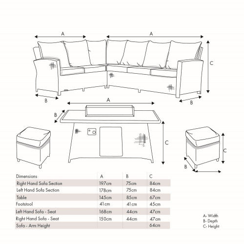 Pacific Lifestyle - Slate Grey Barbados Corner Set with Ceramic Top and Fire Pit - Beyond outdoor living