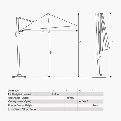 Pacific Lifestyle - Challenger T2 3.5 x 2.6m Oblong Taupe Free Arm Parasol - Beyond outdoor living