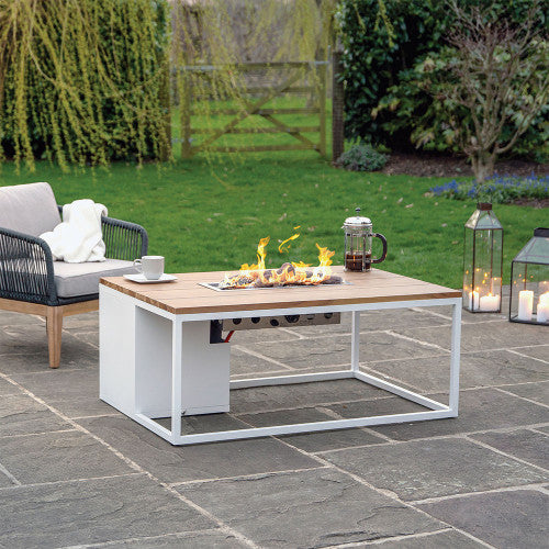 Pacific Lifestyle- Cosiloft 120 White and Teak Fire Pit Table - Beyond outdoor living