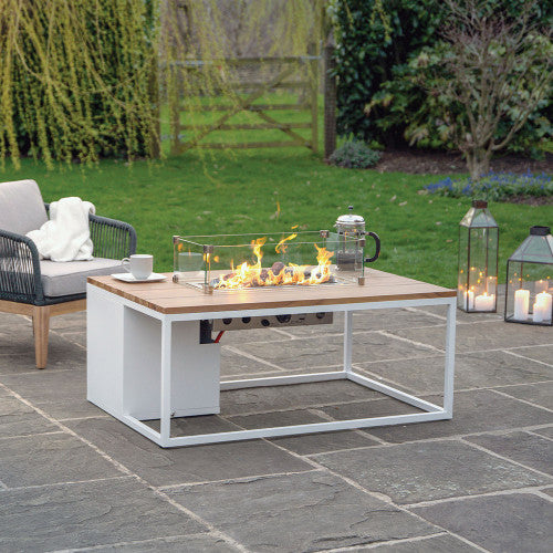 Pacific Lifestyle- Cosiloft 120 White and Teak Fire Pit Table - Beyond outdoor living