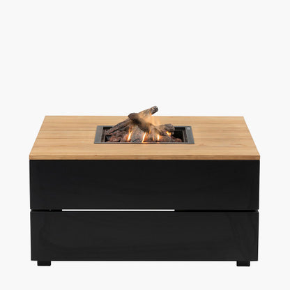 Pacific Lifestyle - Cosipure 100 Black and Teak Square Fire Pit - Beyond outdoor living