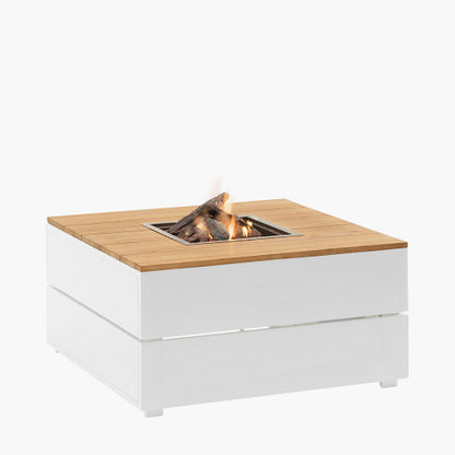 Pacific Lifestyle - Cosipure 100 White and Teak Square Fire Pit - Beyond outdoor living