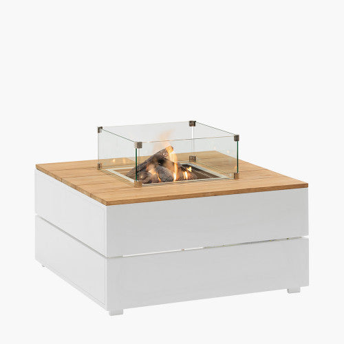 Pacific Lifestyle - Cosipure 100 White and Teak Square Fire Pit - Beyond outdoor living