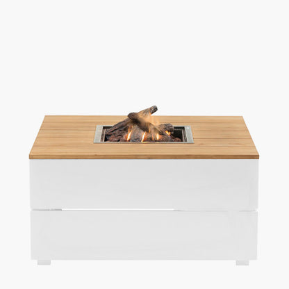 Pacific Lifestyle - Cosipure 100 White and Teak Square Fire Pit - Beyond outdoor living