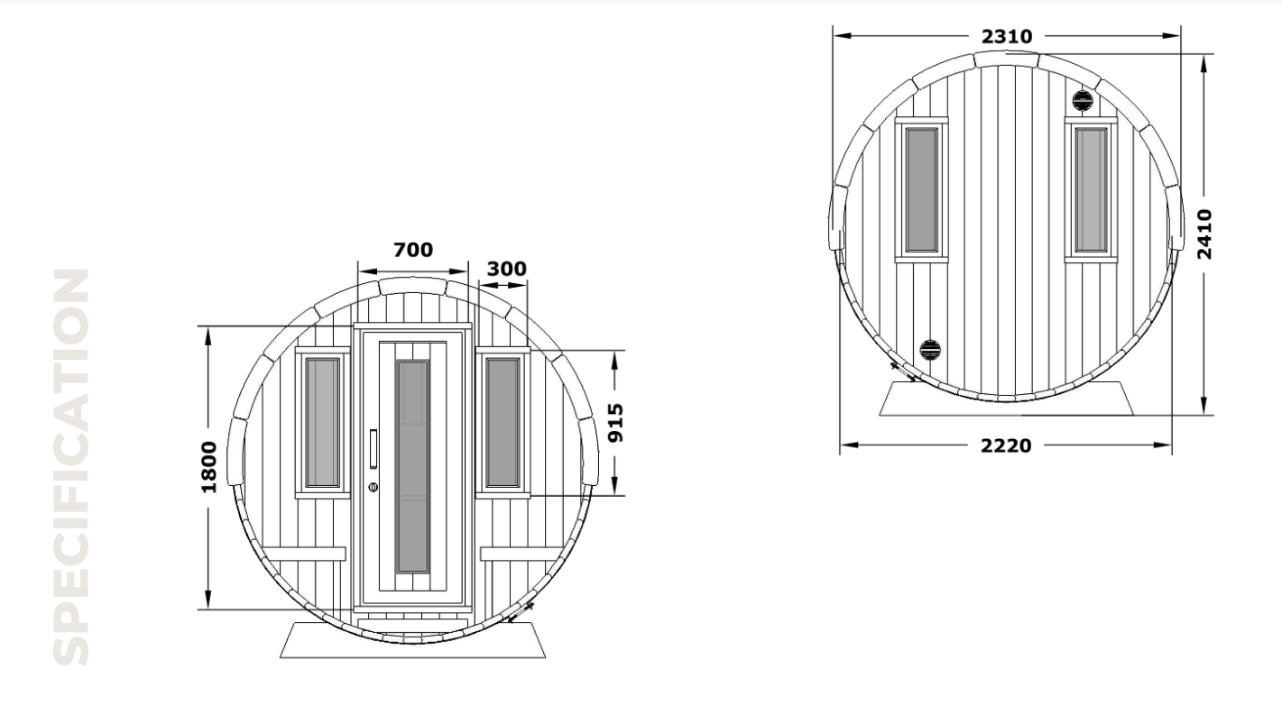 Luxembourg Deluxe Wooden Barrel Sauna for 8 people - Beyond outdoor living