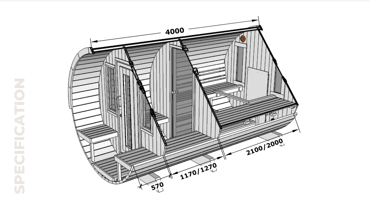 Luxembourg Deluxe Wooden Barrel Sauna for 8 people - Beyond outdoor living