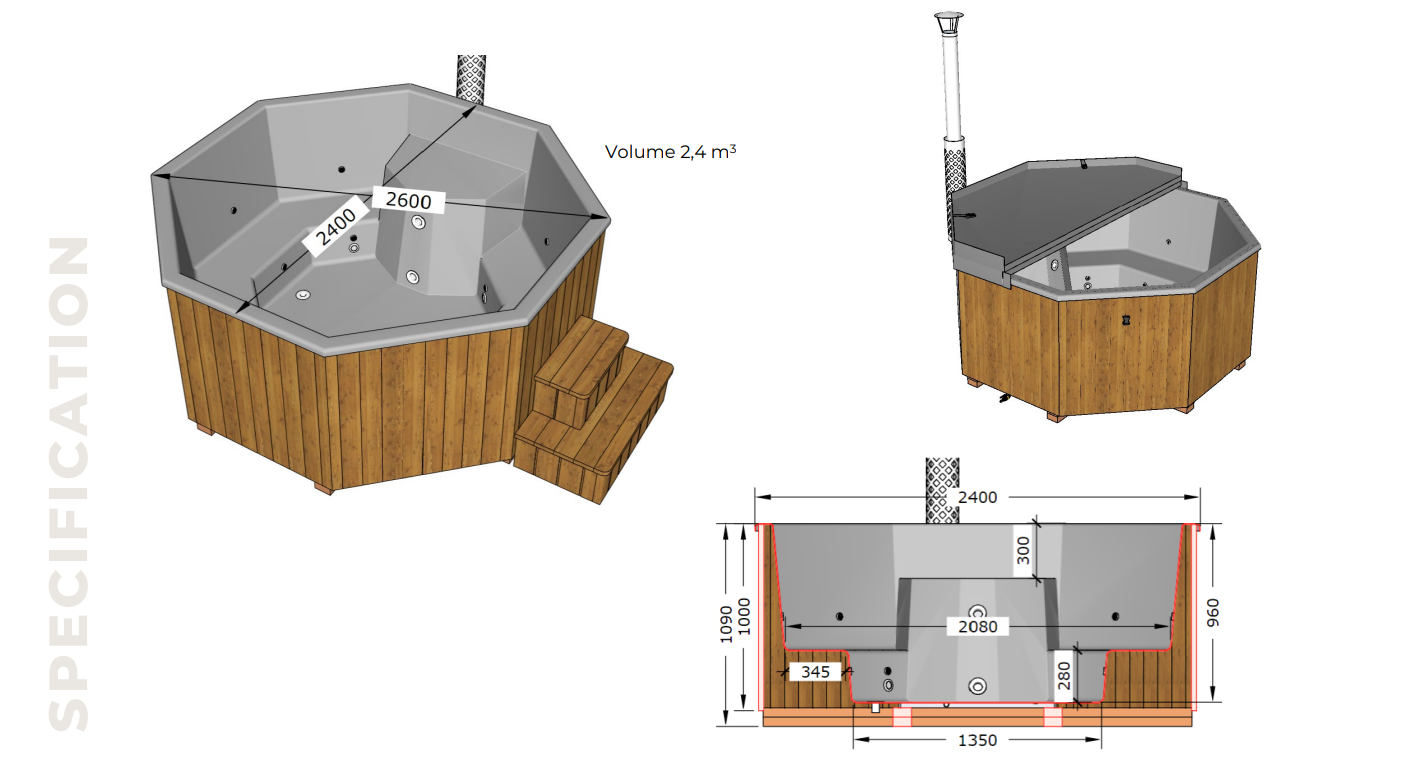 Stockholm Large 10 Person Hot Tub wood-fired integrated stove - Beyond outdoor living