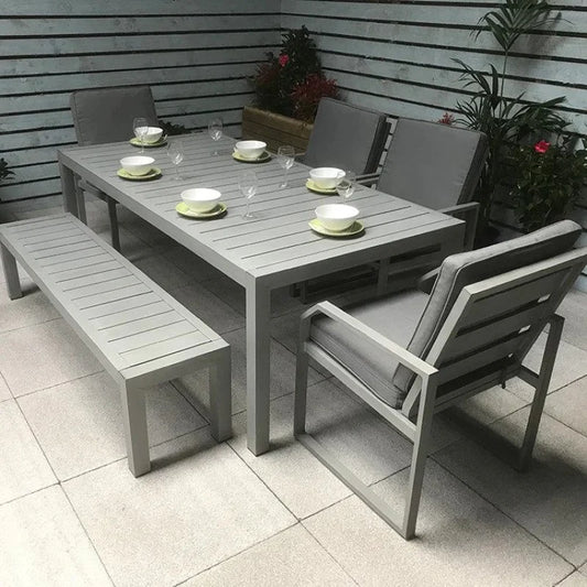 Signature Weave- Weave Alarna Bench Dining Set Grey - Beyond outdoor living