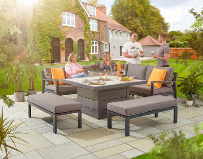 Tutbury Fire Pit Table with Corner Sofa and Two Large Benches