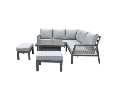 Signature Weave - Bettina corner sofa with 2 benches in Grey powder coat with gas lift table - Beyond outdoor living