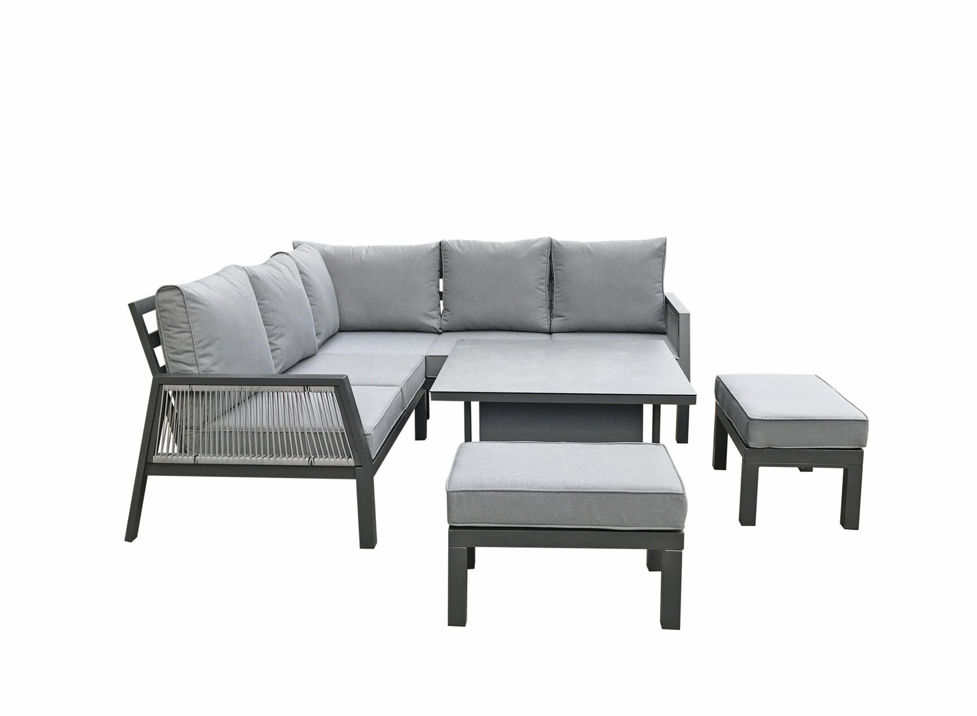 Signature Weave - Bettina corner sofa with 2 benches in Grey powder coat with gas lift table - Beyond outdoor living