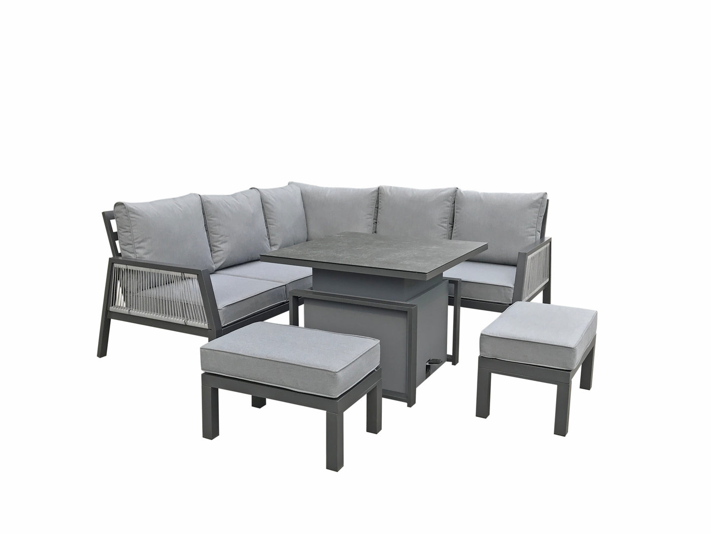 Signature Weave - Bettina corner sofa with 2 benches in Grey powder coat with gas lift table - Beyond outdoor living