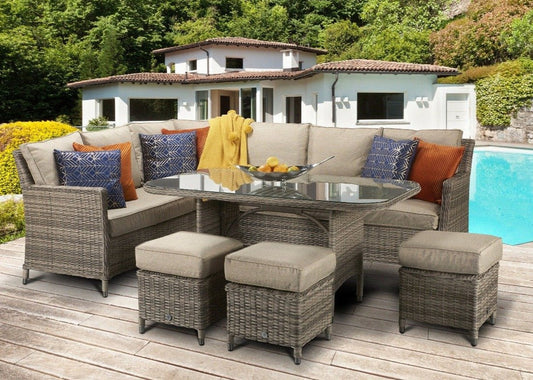 Signature Weave - Borneo Rattan Corner Dining Sofa Set Natural Brown Round Weave Aluminium Frame - Beyond outdoor living