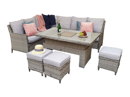 Signature Weave - Edwina Corner Dining with Lift Table 3 Wicker Special Grey - Beyond outdoor living