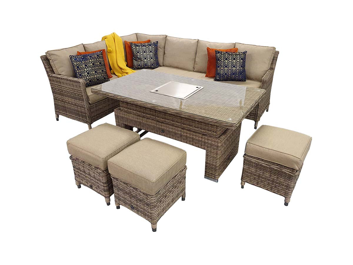 Signature Weave - Edwina Corner Dining with Lift Table Mixed Nature Weave - Beyond outdoor living